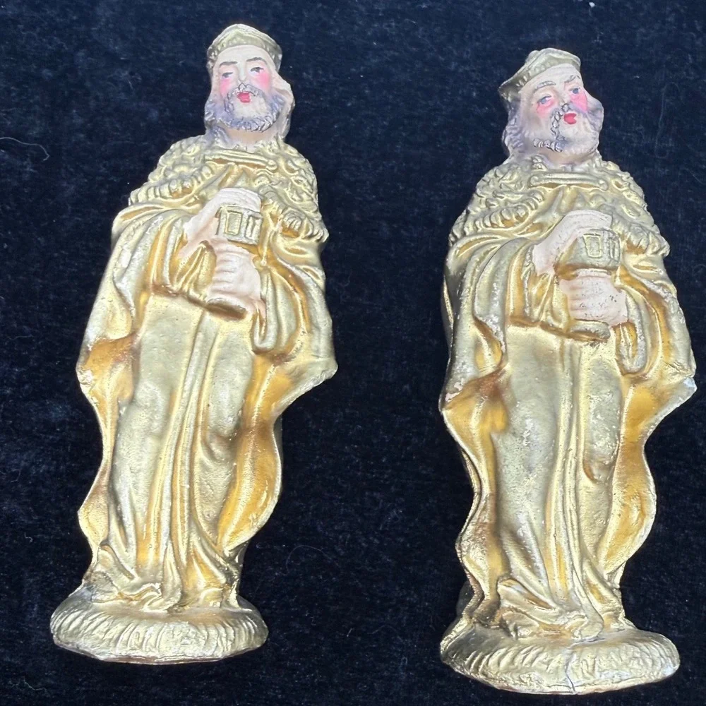 Vintage Gold Nativity Set 11 Piece Made in Italy hand painted Christmas MCM art